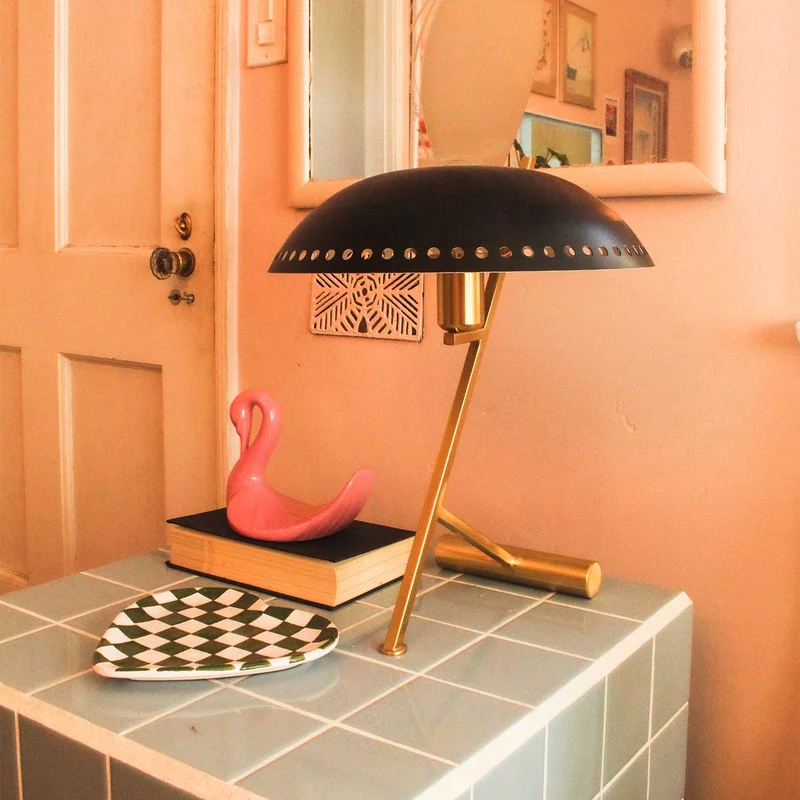 Landis - Lampe à poser en laiton et acier noir, style vintage