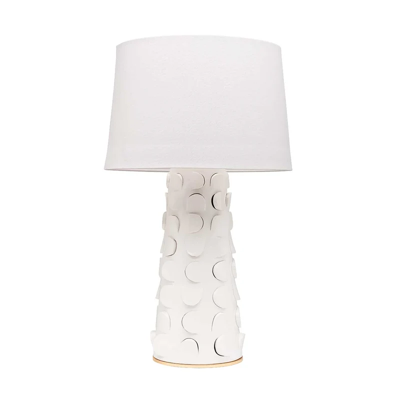 Naomi - Lampe à poser en céramique blanche et lin, style contemporain