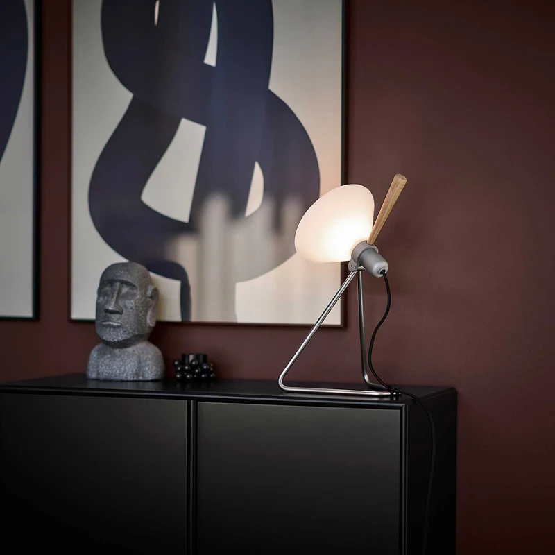 Model 356 Spot - Lampe à poser en acier, ABS et chêne, style industriel