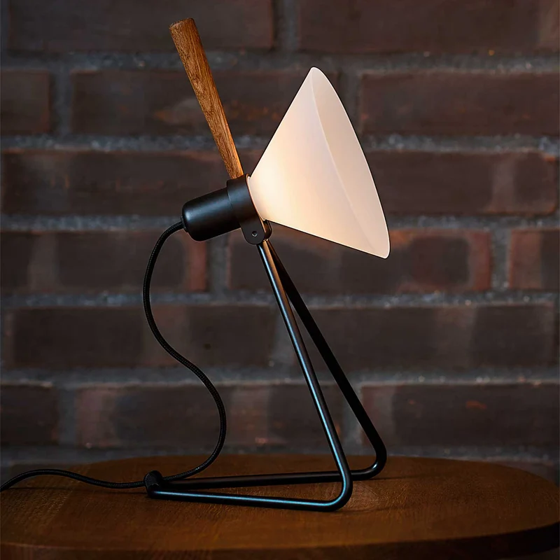 Model 356 Spot - Lampe à poser en acier, ABS et chêne, style industriel