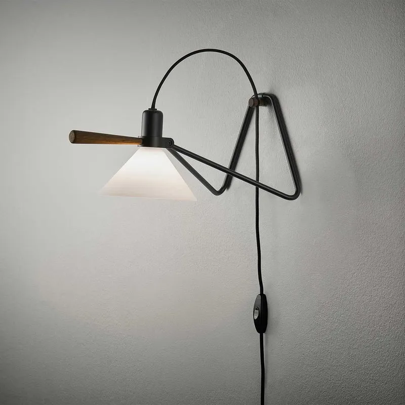 Model 356 Spot - Lampe à poser en acier, ABS et chêne, style industriel