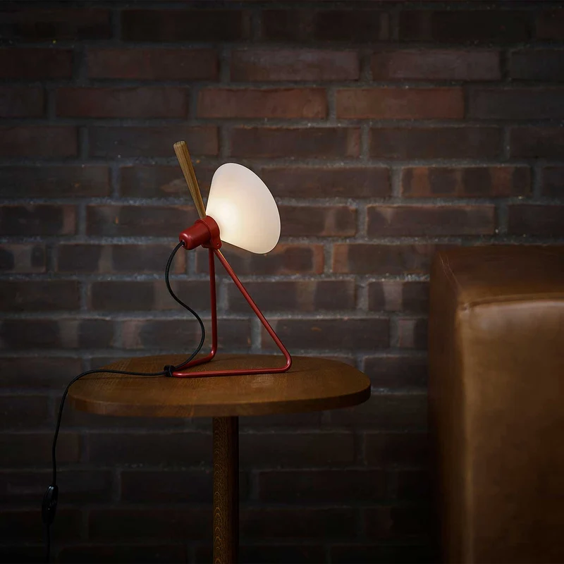 Model 356 Spot - Lampe à poser en acier, ABS et chêne, style industriel