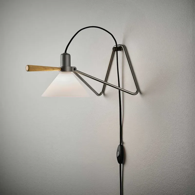 Model 356 Spot - Lampe à poser en acier, ABS et chêne, style industriel