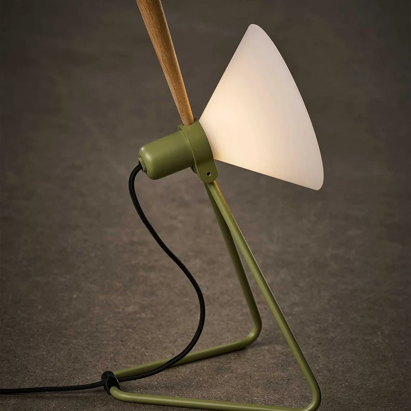 Model 356 Spot - Lampe à poser en acier, ABS et chêne, style industriel