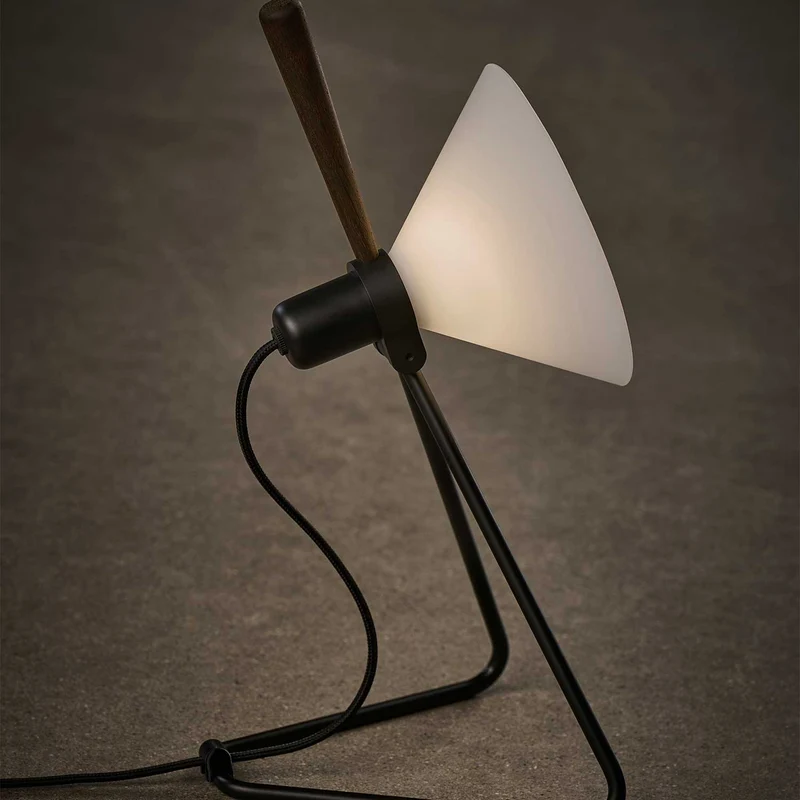 Model 356 Spot - Lampe à poser en acier, ABS et chêne, style industriel