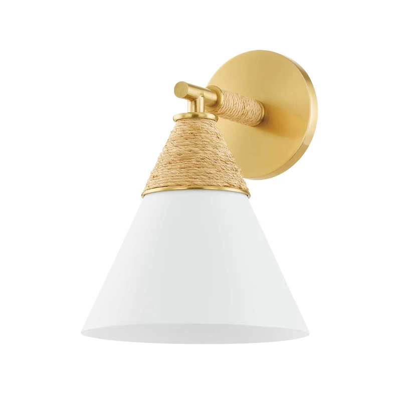 Mica - Applique murale en rotin, verre opalin et laiton, style contemporain