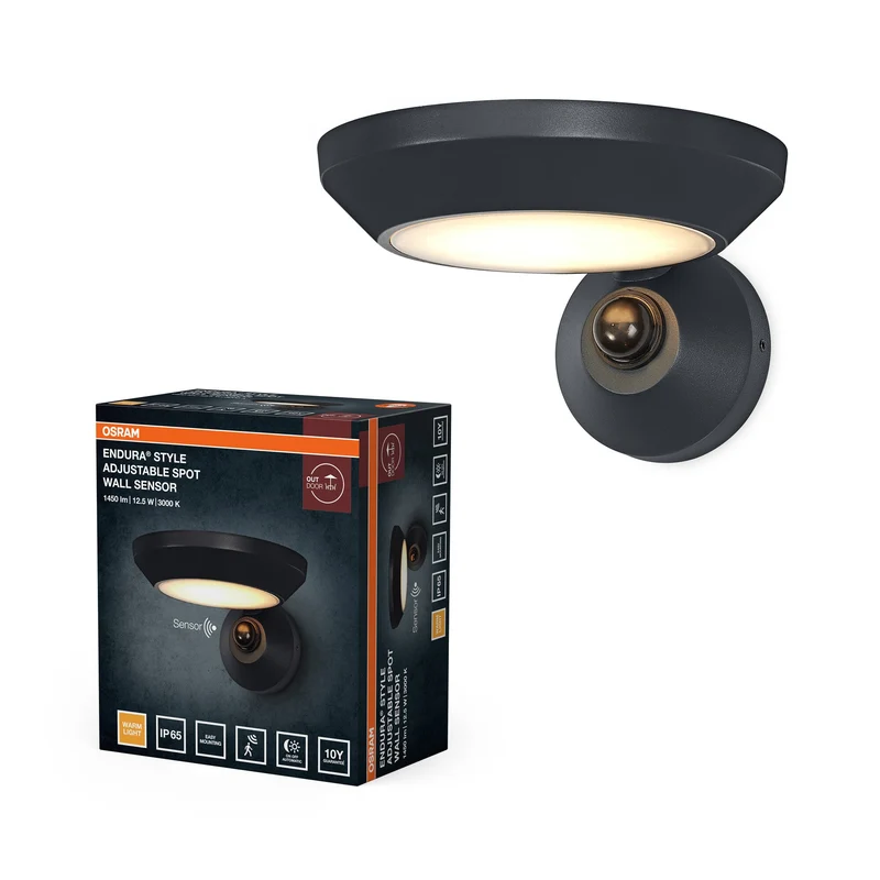 OSRAM ENDURA® Style Spot regolabile Applique da esterno IP65 con sensore 12W Grigio scuro