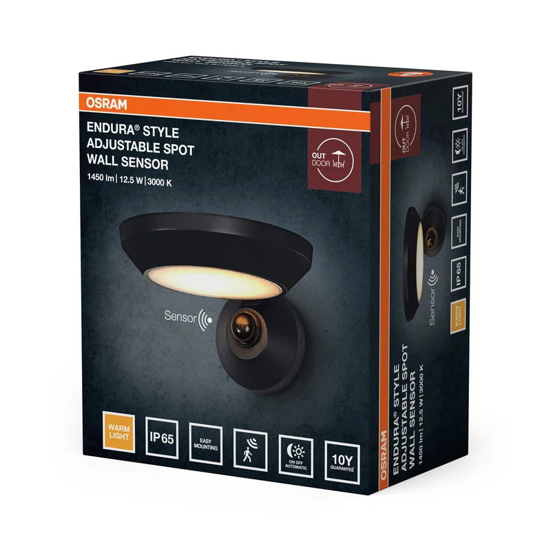 OSRAM ENDURA® Style Spot regolabile Applique da esterno IP65 con sensore 12W Grigio scuro