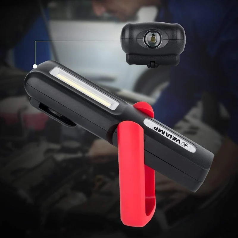 Velamp torcia led ricaricabile, lampada da lavoro multifunzione, torcia con tecnologia COB, con gancio e magnete