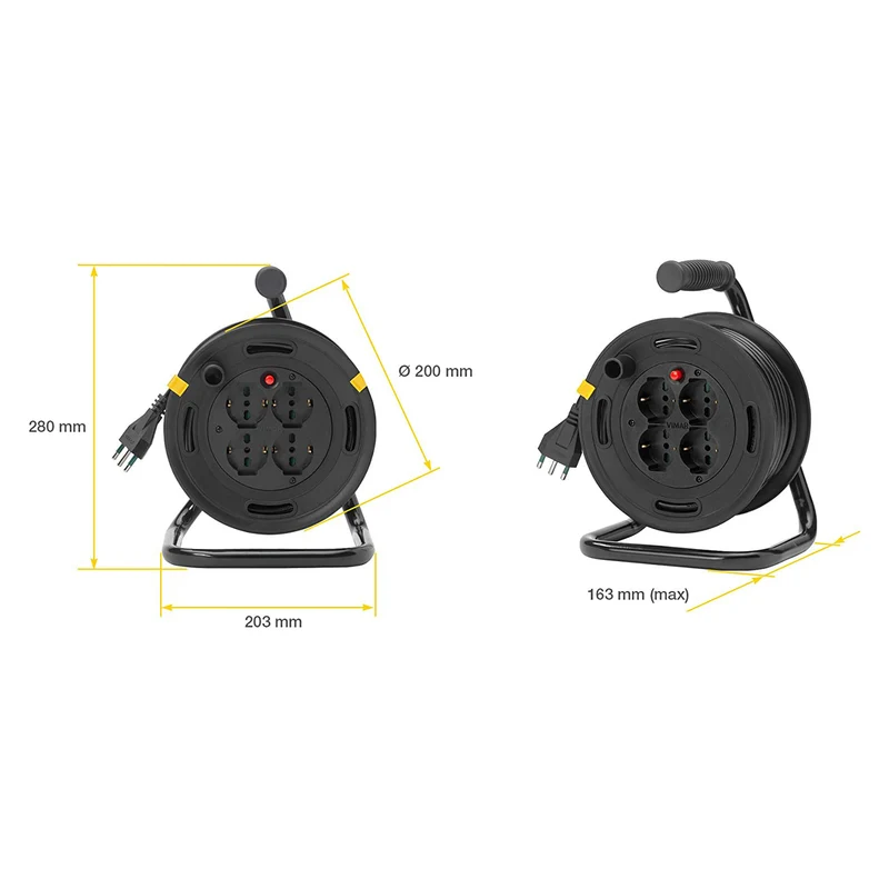 VIMAR Avvolgicavo 16A 230V, con spina S17 2P+T e 4 prese universali tipo P40, cavo lungo 15m, disgiuntore termico di protezione contro sovraccarico