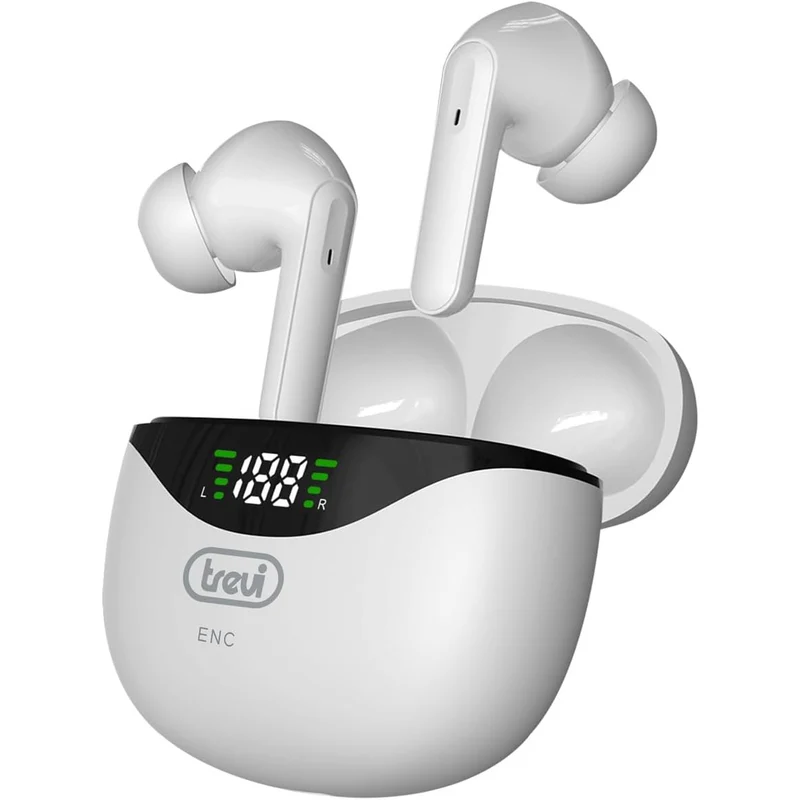 Trevi Auricolari Bluetooth, cuffie senza fili, cancellazione del rumore ambientale e base ricaricabile
