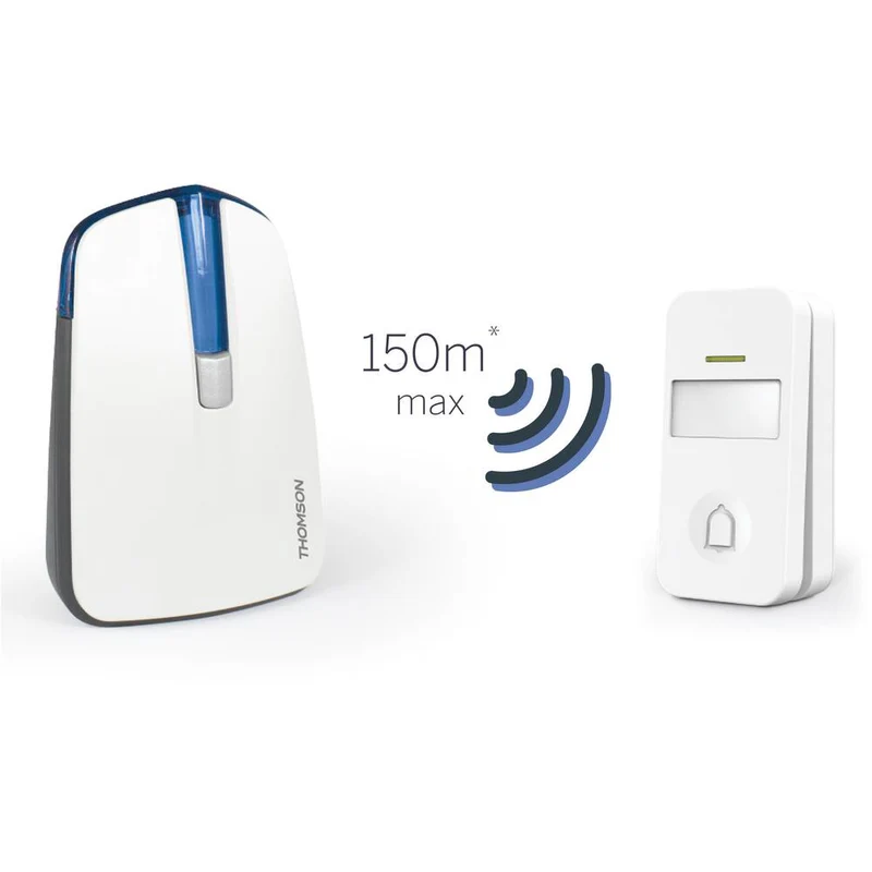 Thomson 513127 Campanello senza fili, kit completo campanello wireless con targhetta e luce, portata 150m, 32 suonerie, campanello impermeabile