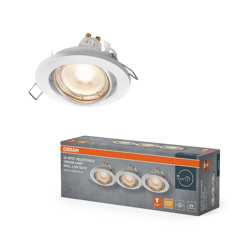 Set faretti da incasso OSRAM LED Spot Recess GU10 orientabile 4,5W Bianco ⌀68 mm