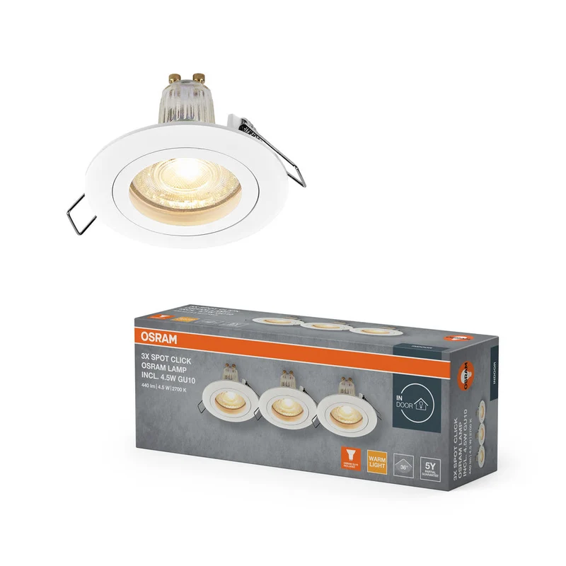 Set faretti da incasso OSRAM LED Spot Recess GU10 Click 4,5W Bianco ⌀60 mm