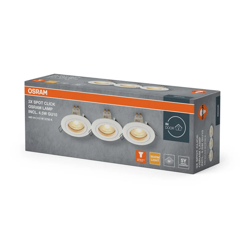 Set faretti da incasso OSRAM LED Spot Recess GU10 Click 4,5W Bianco ⌀60 mm