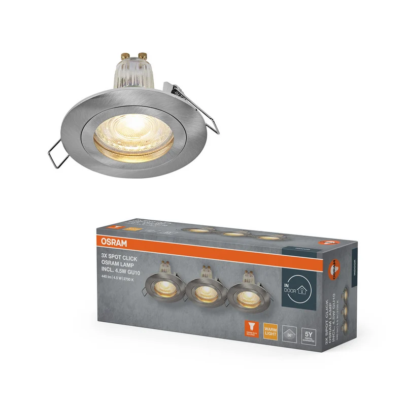 Set faretti da incasso OSRAM LED Spot Recess GU10 Click 4,5W Nichel satinato ⌀60 mm