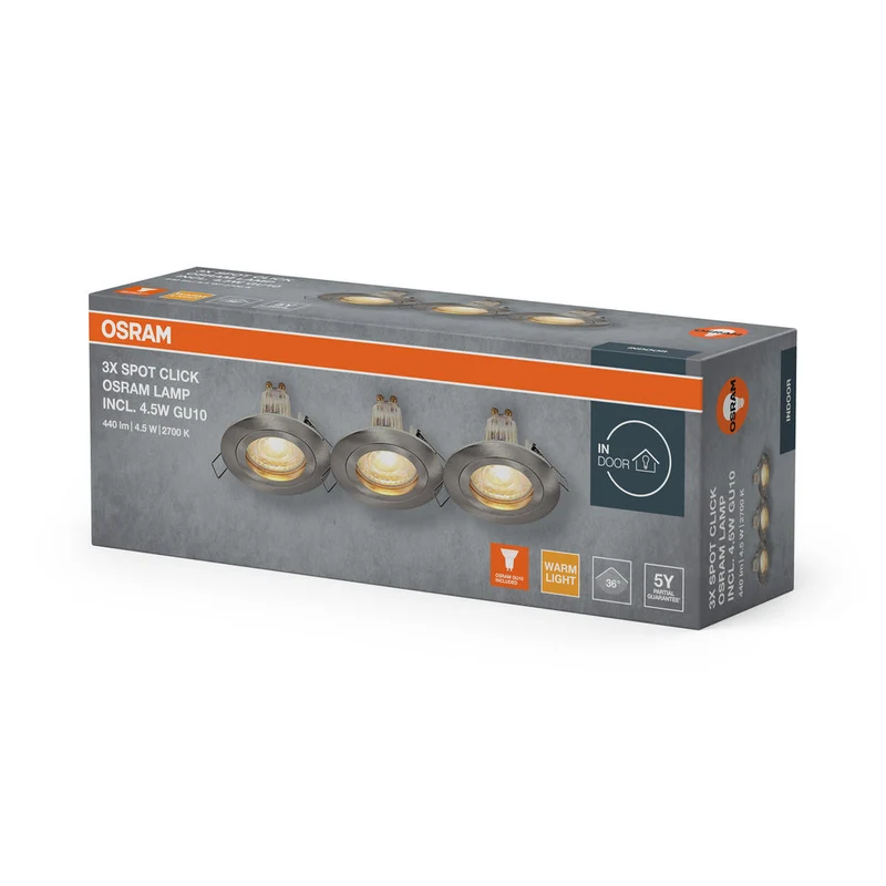 Set faretti da incasso OSRAM LED Spot Recess GU10 Click 4,5W Nichel satinato ⌀60 mm