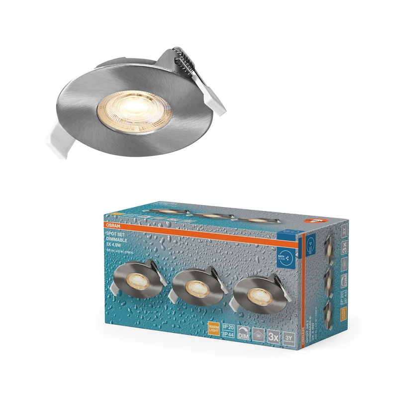 Set faretti da incasso per bagno OSRAM LED Spot Recess DIM IP44 4,9W 36° Nichel satinato ⌀68 mm