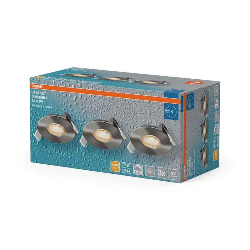Set faretti da incasso per bagno OSRAM LED Spot Recess DIM IP44 4,9W 36° Nichel satinato ⌀68 mm