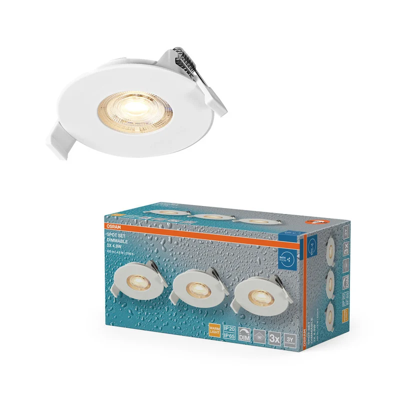Set faretti da incasso per bagno OSRAM LED Spot Recess DIM IP65 4,9W 36° Bianco ⌀68 mm