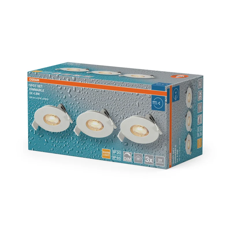 Set faretti da incasso per bagno OSRAM LED Spot Recess DIM IP65 4,9W 36° Bianco ⌀68 mm