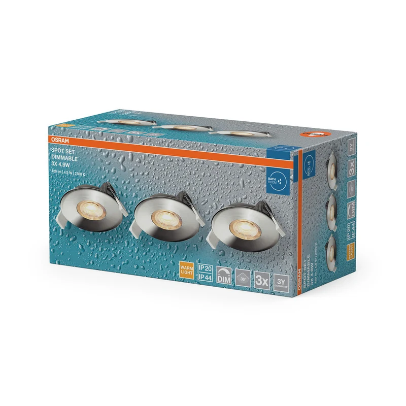 Set faretti da incasso per bagno OSRAM LED Spot Recess DIM IP44 4,9W 36° Cromo ⌀68 mm