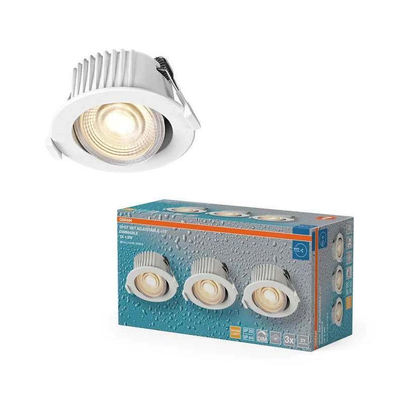 Set faretti da incasso per bagno OSRAM LED Spot Recess DIM IP44 orientabile 4,9W 36° Bianco ⌀68 mm