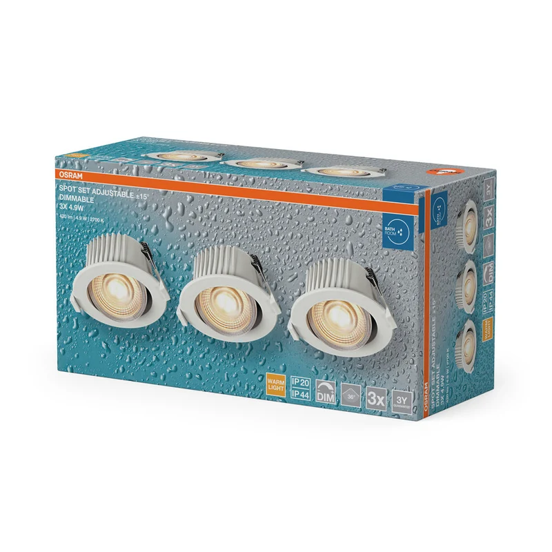 Set faretti da incasso per bagno OSRAM LED Spot Recess DIM IP44 orientabile 4,9W 36° Bianco ⌀68 mm