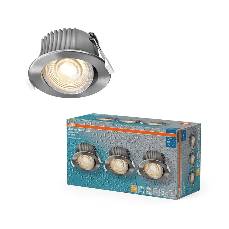 Set faretti da incasso per bagno OSRAM LED Spot Recess DIM IP44 orientabile 4,9W 36° Nichel satinato ⌀68 mm