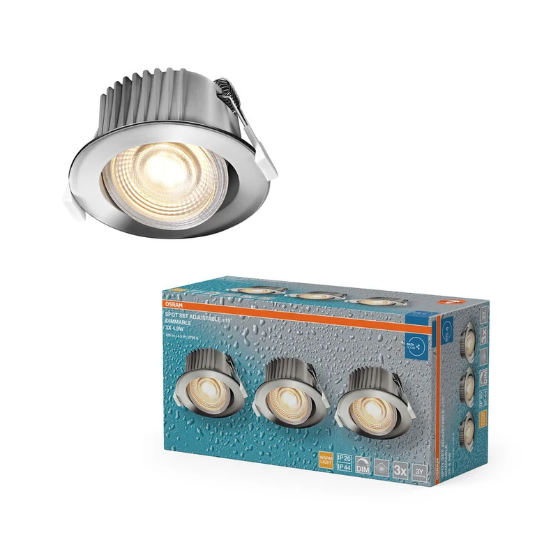 Set faretti da incasso per bagno OSRAM LED Spot Recess DIM IP44 orientabile 4,9W 36° Cromo ⌀68 mm
