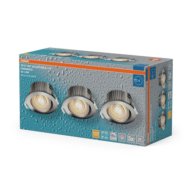 Set faretti da incasso per bagno OSRAM LED Spot Recess DIM IP44 orientabile 4,9W 36° Cromo ⌀68 mm