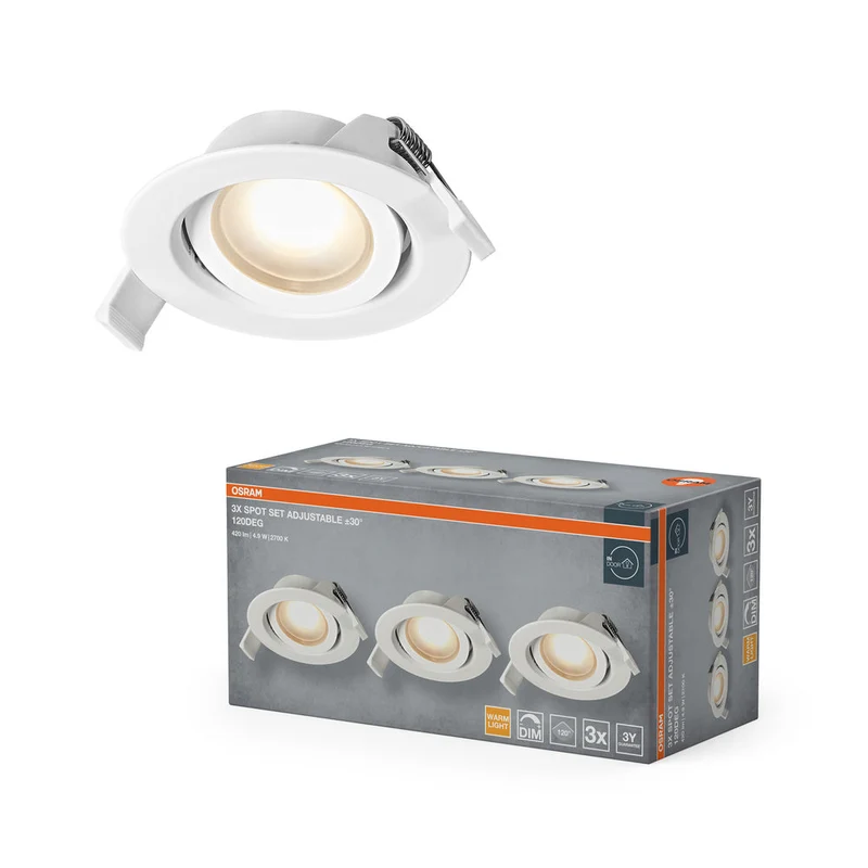 Set faretti da incasso OSRAM LED Spot Recess DIM 4,9W 120° Bianco ⌀75 mm