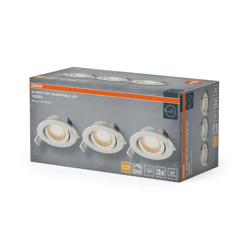 Set faretti da incasso OSRAM LED Spot Recess DIM 4,9W 120° Bianco ⌀75 mm