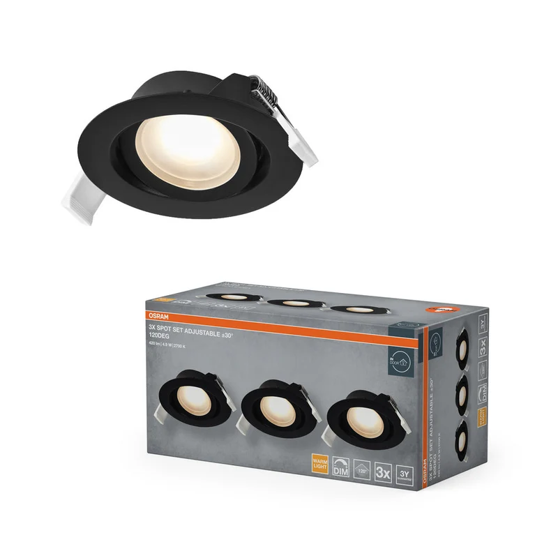 OSRAM Spot LED Recess Set Faretto da Incasso DIM 4,9W 120° Nero ⌀75 mm