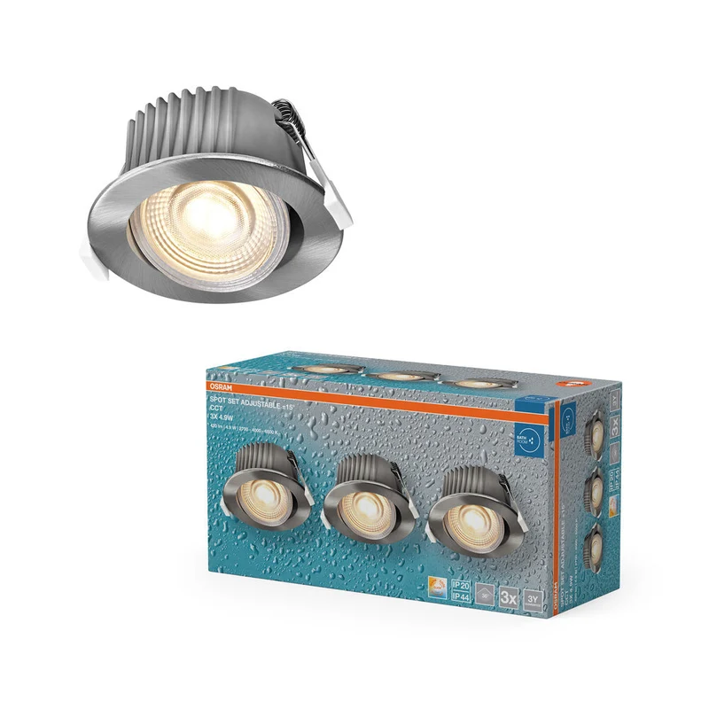 OSRAM Spot LED Recess Set Faretto da Incasso per Bagno CCT IP44 orientabile 4,9W 36° Nichel Satinato ⌀68 mm