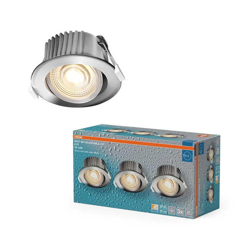 OSRAM Spot LED Recess Set Faretto da Incasso per Bagno CCT IP44 orientabile 4,9W 36° Cromo ⌀68 mm