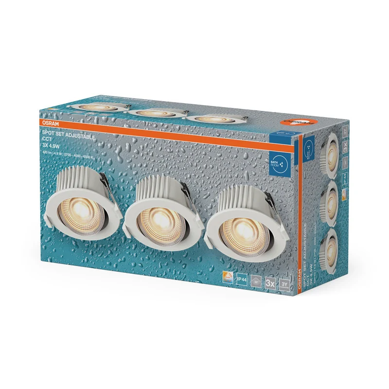 OSRAM Spot LED Recess Set Faretto da Incasso per Bagno CCT IP44 orientabile 4,9W 36° Bianco ⌀68 mm