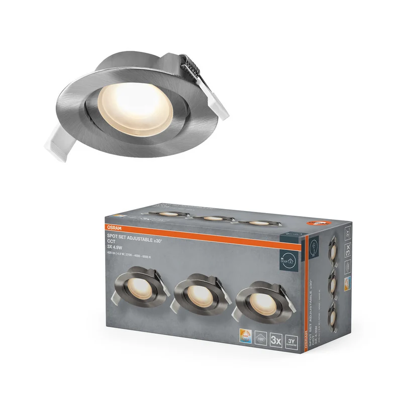 OSRAM Spot LED Recess Set Faretto da Incasso CCT orientabile 4,9W 120° Nichel Satinato ⌀75 mm