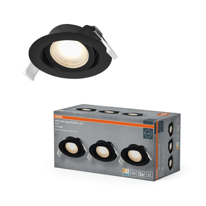 OSRAM Spot LED Recess Set Faretto da Incasso CCT orientabile 4,9W 120° Nero ⌀75 mm