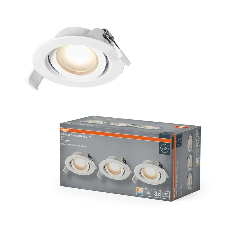 OSRAM Spot LED Recess Set Faretto da Incasso CCT orientabile 4,9W 120° Bianco ⌀75 mm