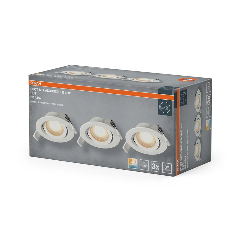 OSRAM Spot LED Recess Set Faretto da Incasso CCT orientabile 4,9W 120° Bianco ⌀75 mm