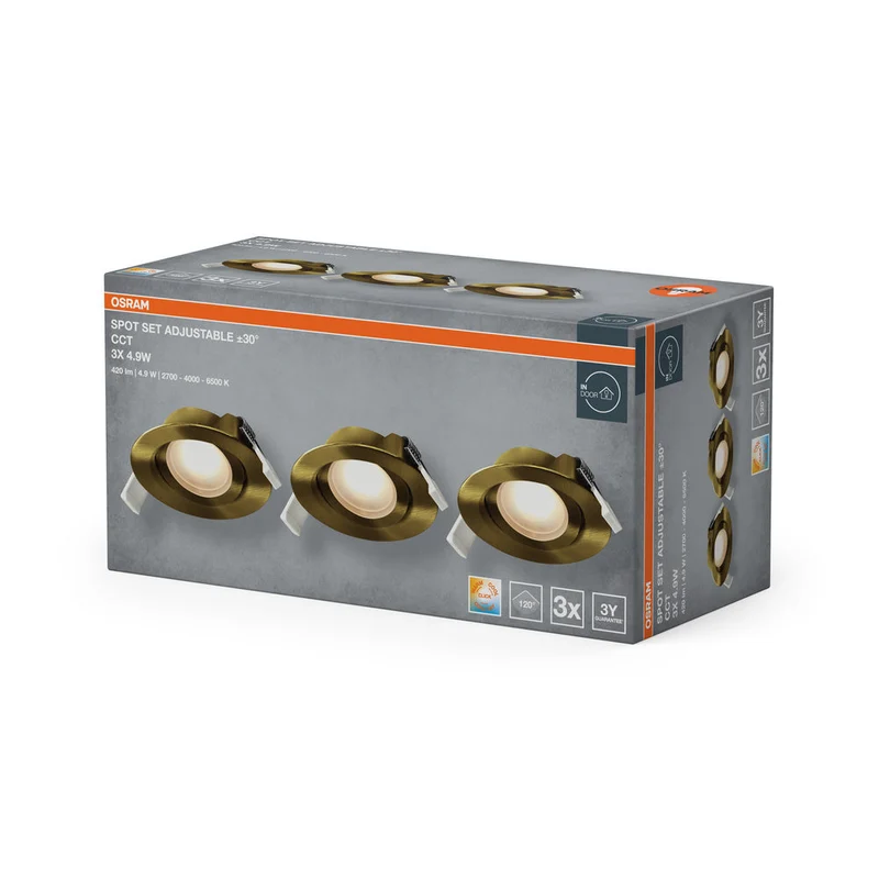 OSRAM Spot LED Recess Set Faretto da Incasso CCT orientabile 4,9W 120° Ottone Verde ⌀75 mm