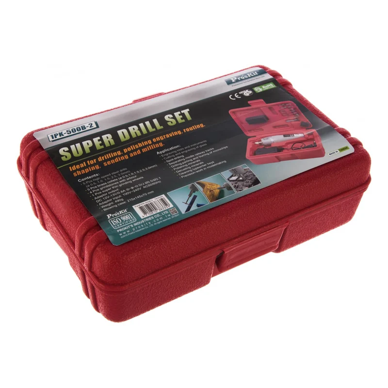 Pro'sKit 1PK-500B-2 Mini trapano elettrico, smerigliatrice a mano, utensile rotante 11.000 rpm, set carving legno, strumento di taglio