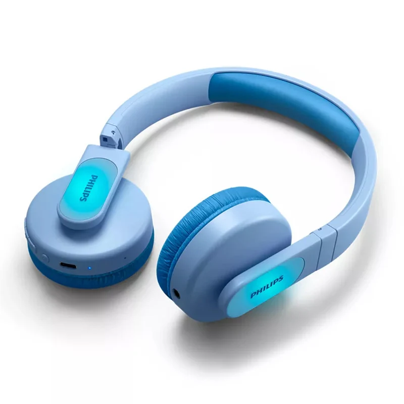 Philips TAK4206BL Cuffie over ear bluetooth wireless per bambini, LED colorati, App controllo genitori e limite di volume di 85dB, padiglioni morbidi