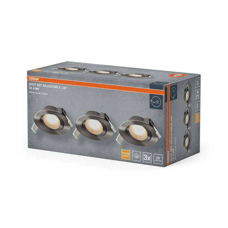 OSRAM Spot LED Recess Set Faretto da Incasso orientabile 4,9W 120° Nichel Satinato ⌀75 mm