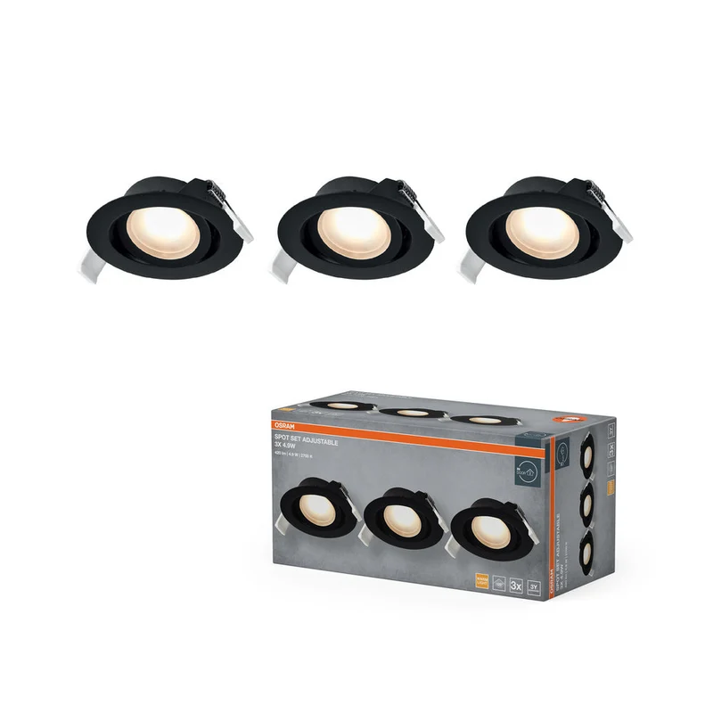 OSRAM Spot LED Recess Set Faretto da Incasso orientabile 4,9W 120° Nero ⌀75 mm