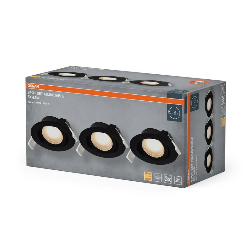 OSRAM Spot LED Recess Set Faretto da Incasso orientabile 4,9W 120° Nero ⌀75 mm