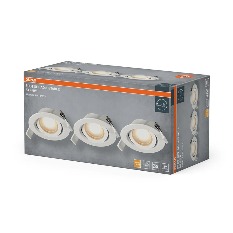 OSRAM Spot LED Recess Set Faretto da Incasso orientabile 4,9W 120° Bianco ⌀75 mm