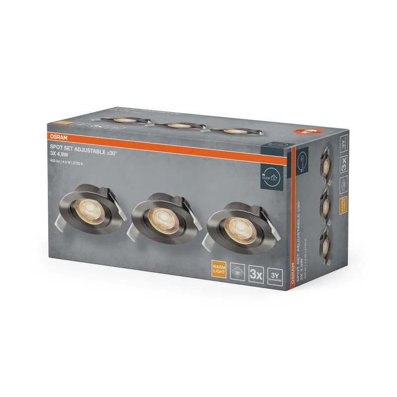 OSRAM Spot LED Recess Set Faretto da Incasso orientabile 4,9W 36° Nichel Satinato ⌀75 mm