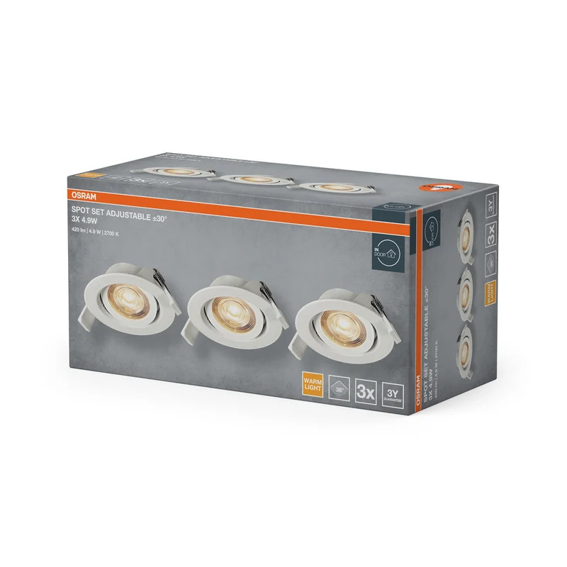 OSRAM Spot LED Recess Set Faretto da Incasso orientabile 4,9W 36° Bianco ⌀75 mm